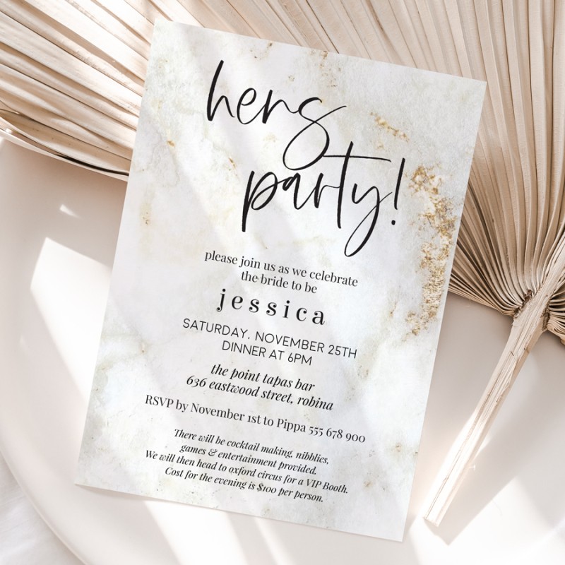 Marbled Modern Hens Invitations