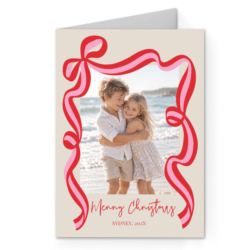 Ribbon Photo Folded Christmas Cards