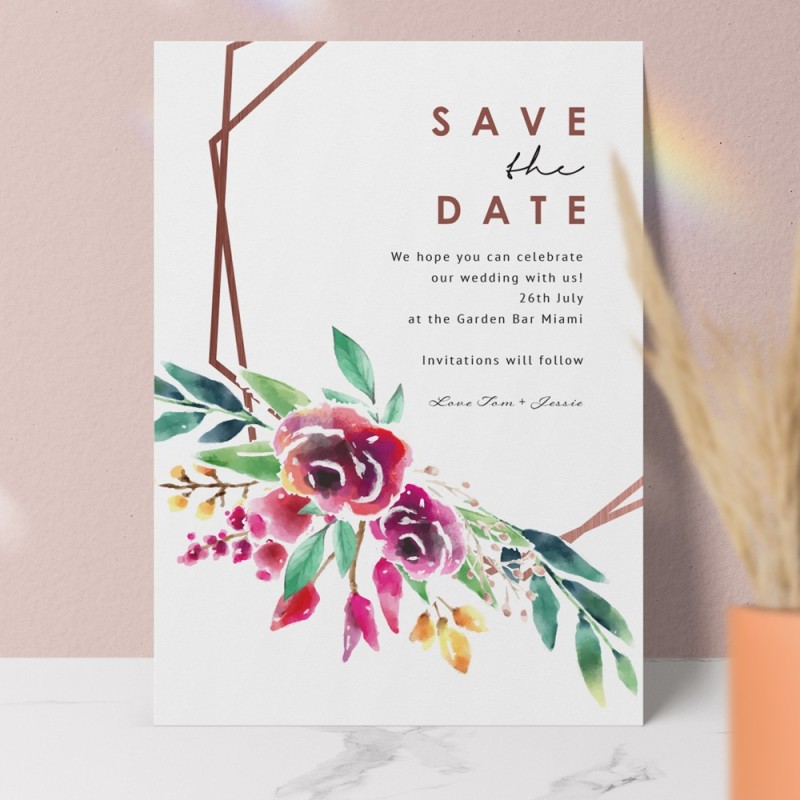 Copper Hexagon Save the Date Card