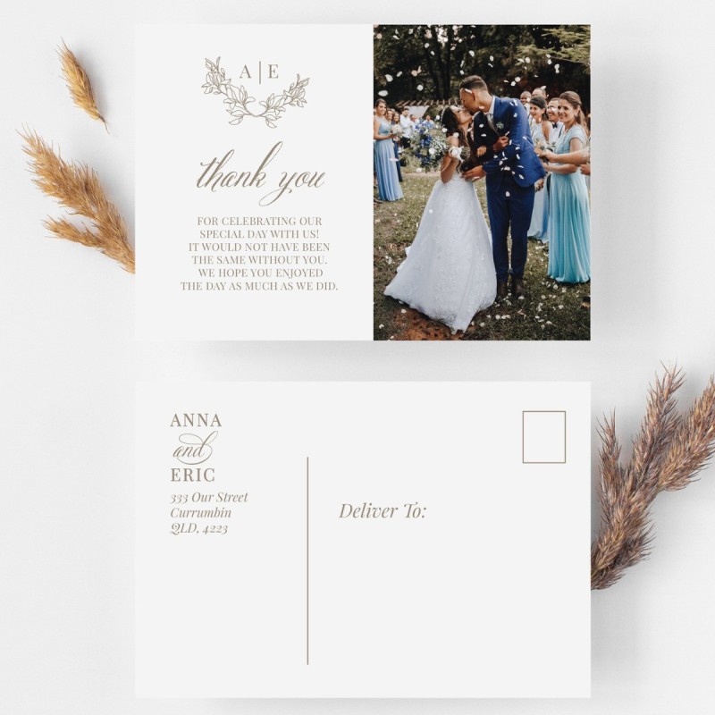 Monogrammed Wedding Photo Thank You Postcard