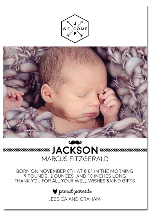 Moustache Baby Announcement Cards