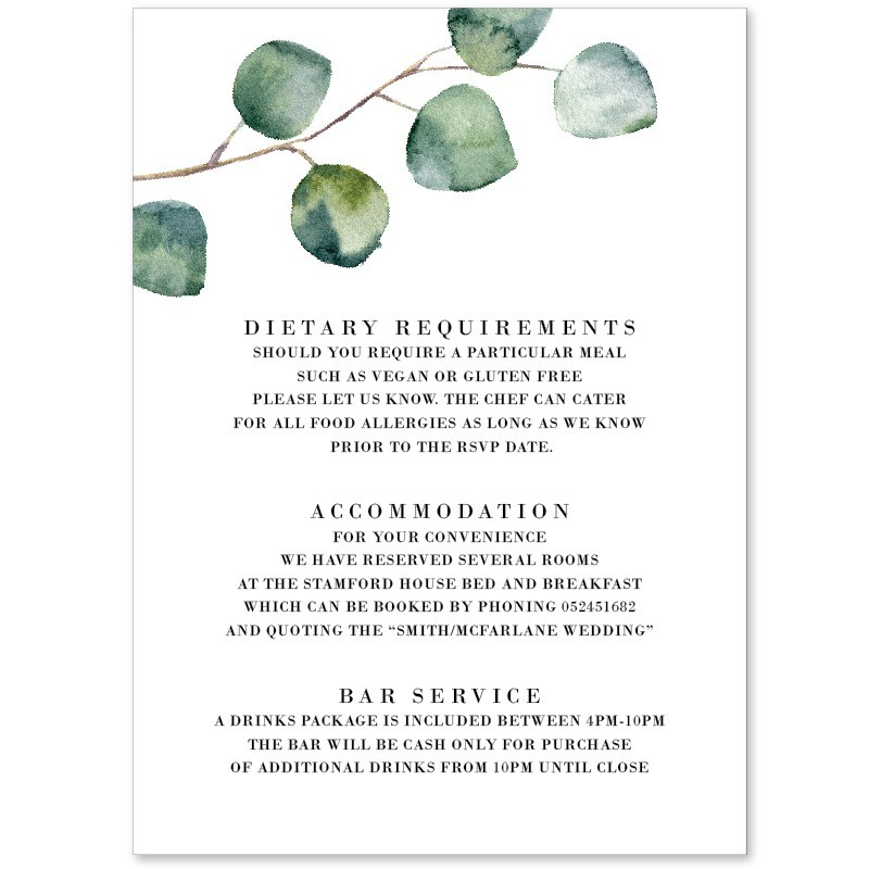 Native Greenery Wedding Details Card