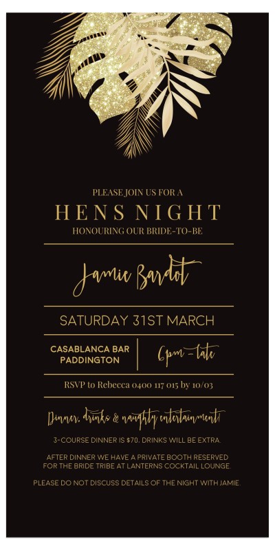 Night Jungalow Hens Invitations