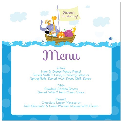 Noah's Ark Menu