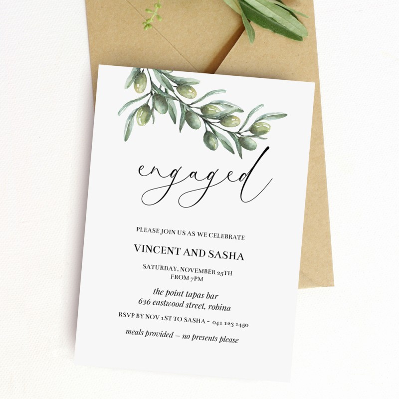 Tuscan Olive Engagement Invitations
