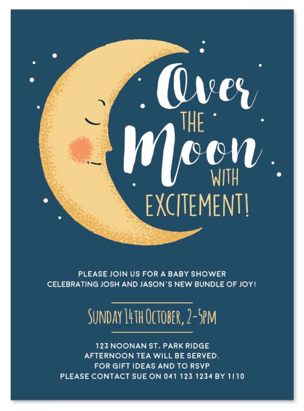 Over the Moon Baby Shower Invitations