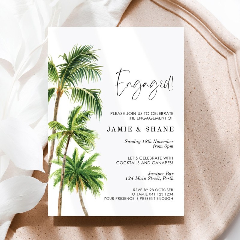Palm Tree Tropical Engagement Invitations