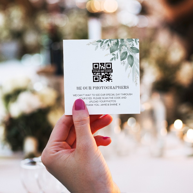 Moss + Sage Wedding Photo QR Code Card