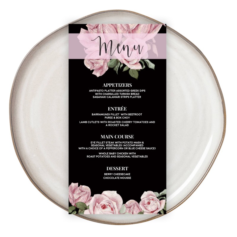 Pink Roses Wedding Menu