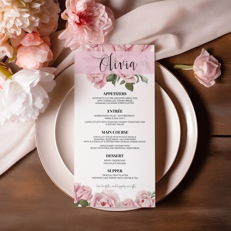 Pink Roses Wedding Menu