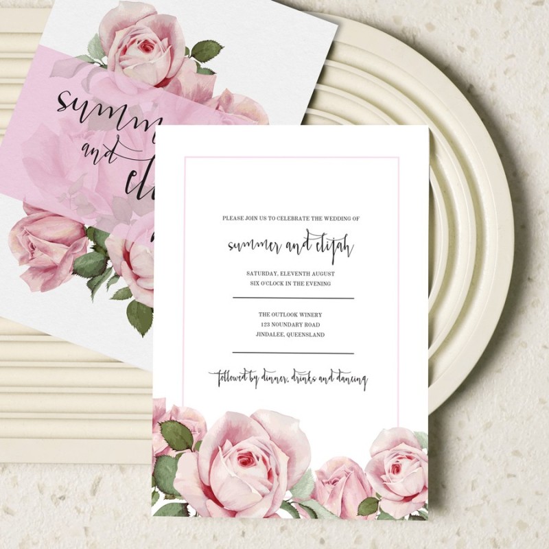 Pink Roses Wedding Invitations