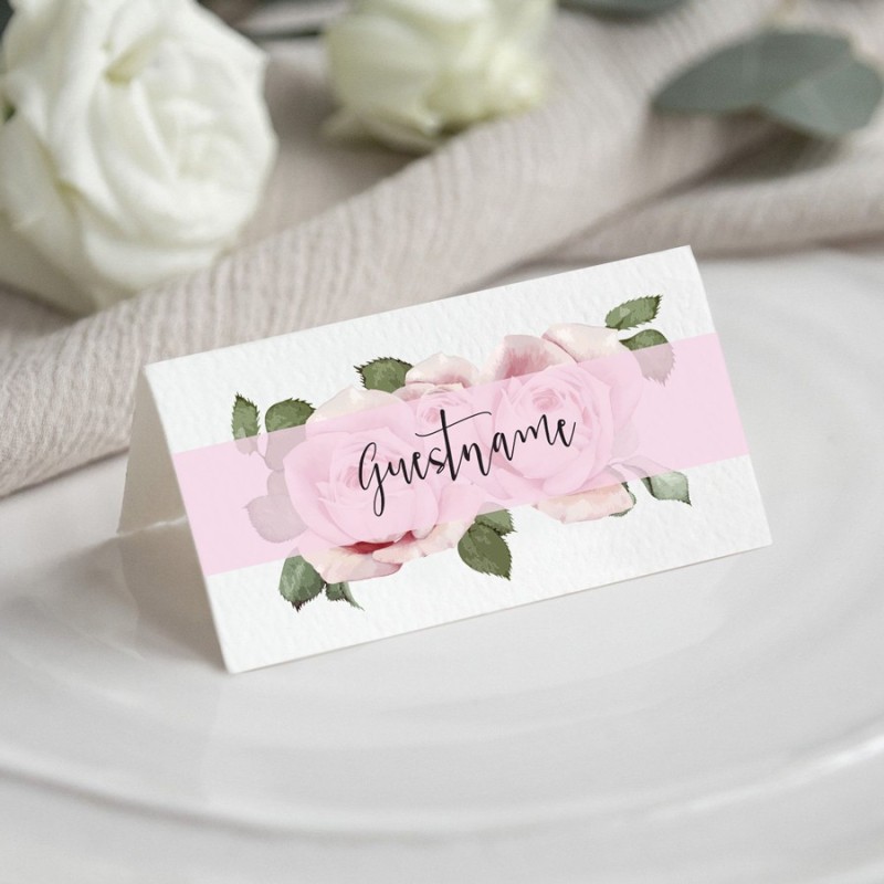 Pink Roses Wedding Place Card