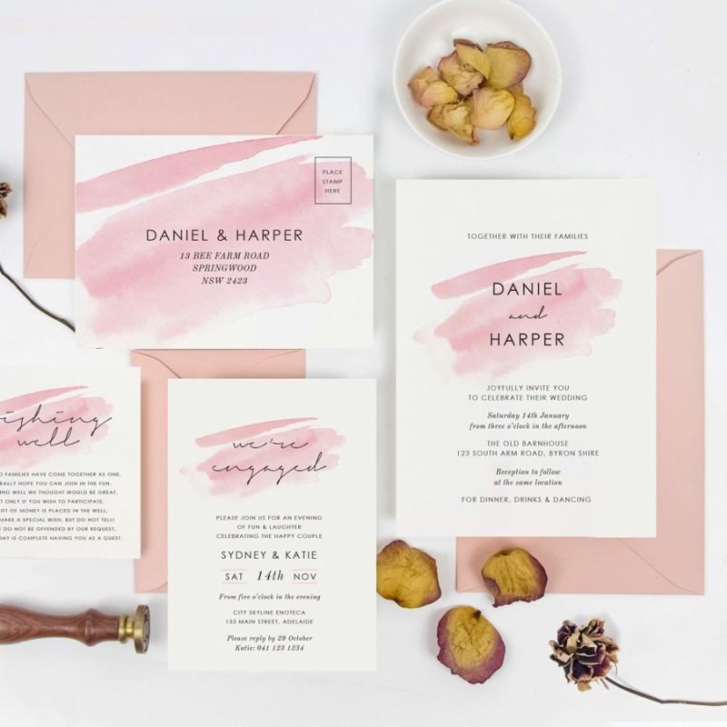 Pink Watercolour Wedding Invitations