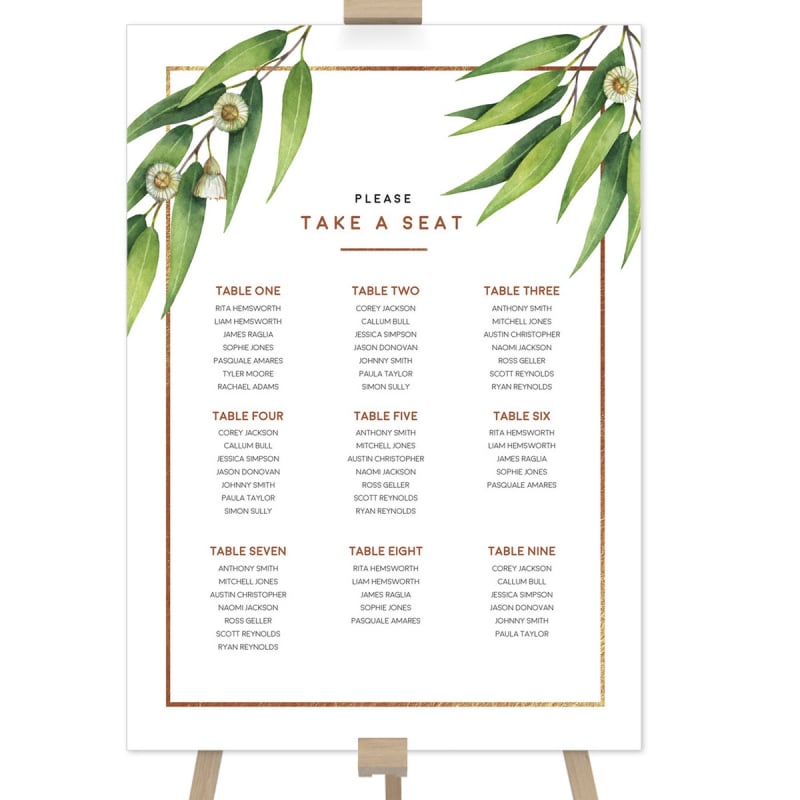 Australian Native Wedding Seating Chart