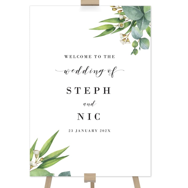 Eucalyptus Leaves Wedding Welcome Sign