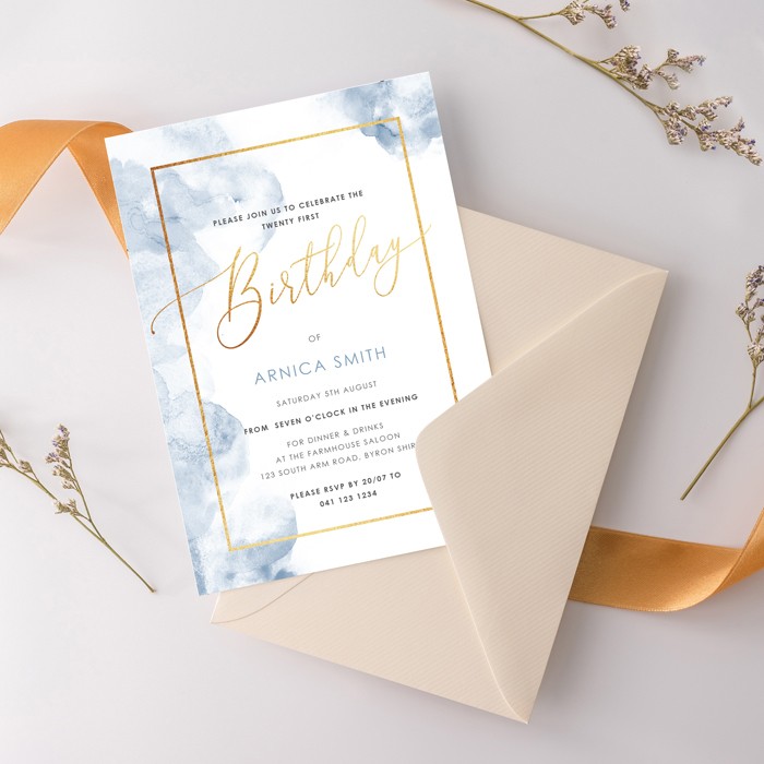 Blue Smoke Birthday Invitations