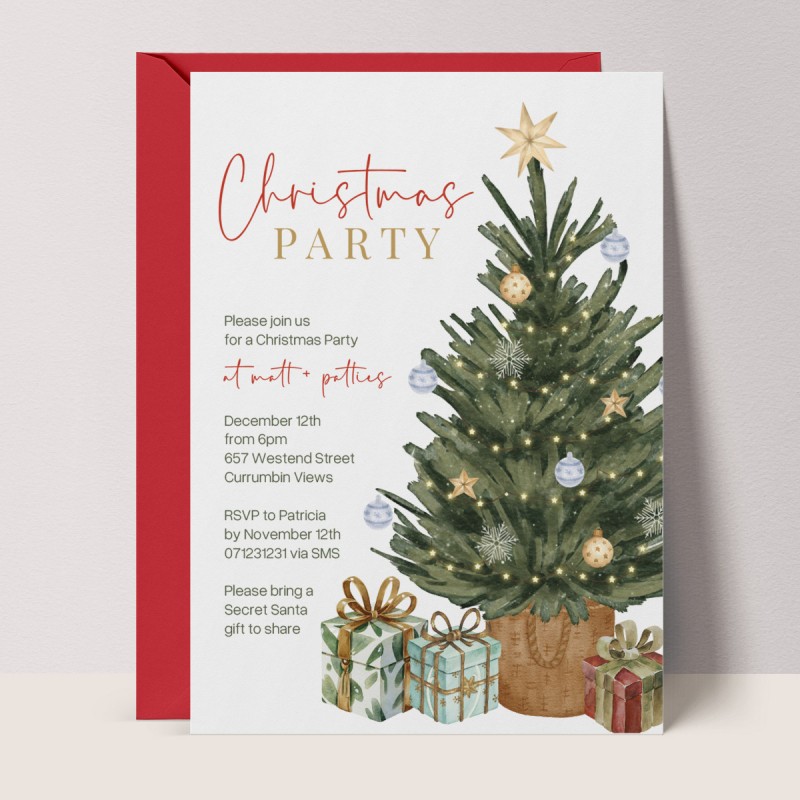 Watercolor Christmas Party Invitation