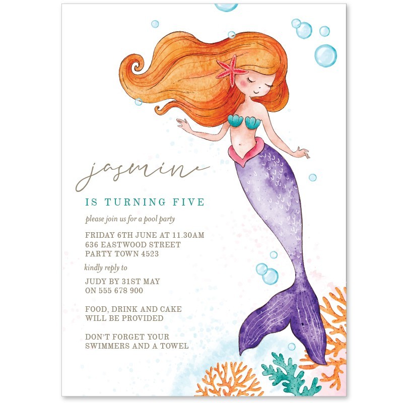 Watercolor Mermaid Birthday Invitations
