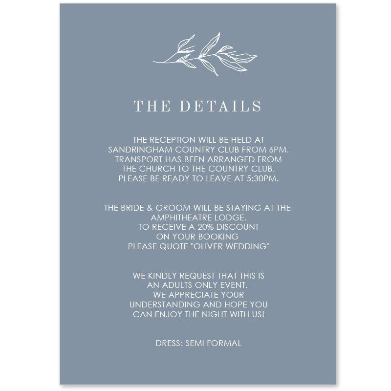 Dusty Blue Wedding Details Card