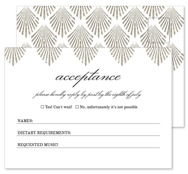 Deco Fans Wedding Response Postcard