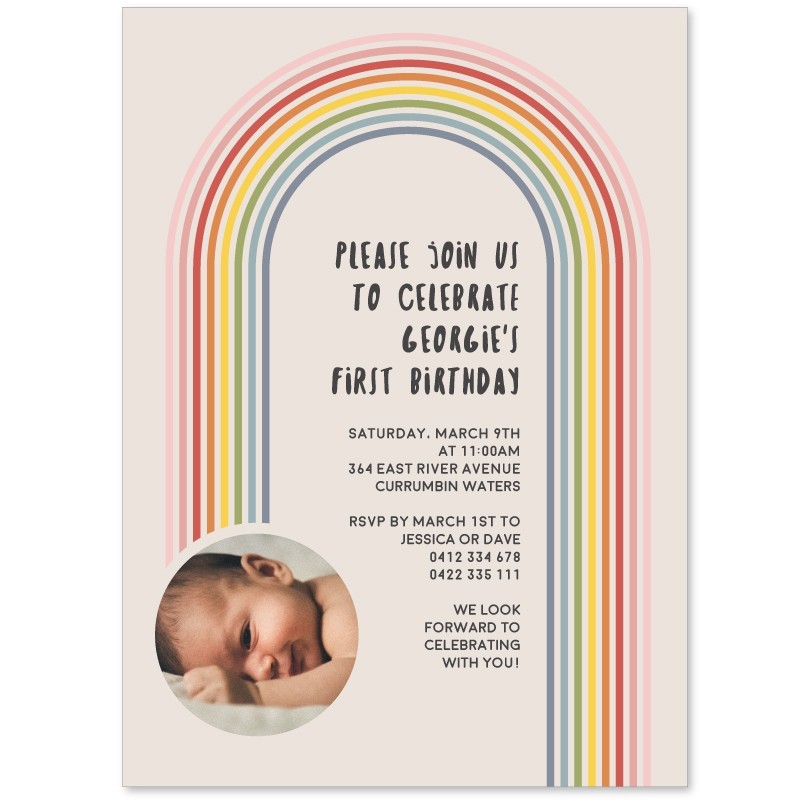 Rainbow Photo Birthday Invitations