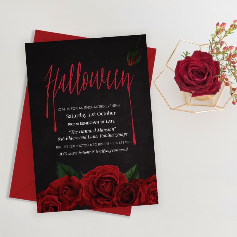 Red Roses Halloween Invitations