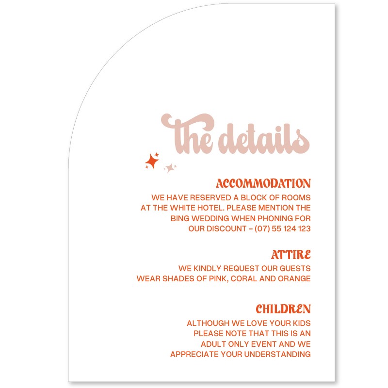All That Glitters Retro Wedding Half Arch Information Card