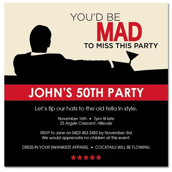 Retro Mad Men Birthday Invitations