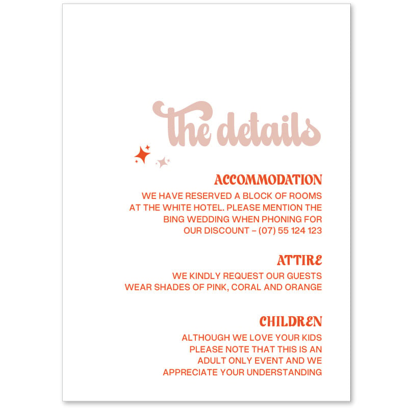 All That Glitters Retro Wedding Information Card