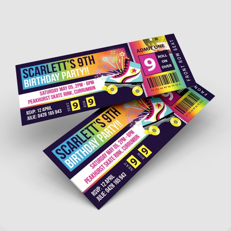 Skating Rink Ticket Birthday Invitations