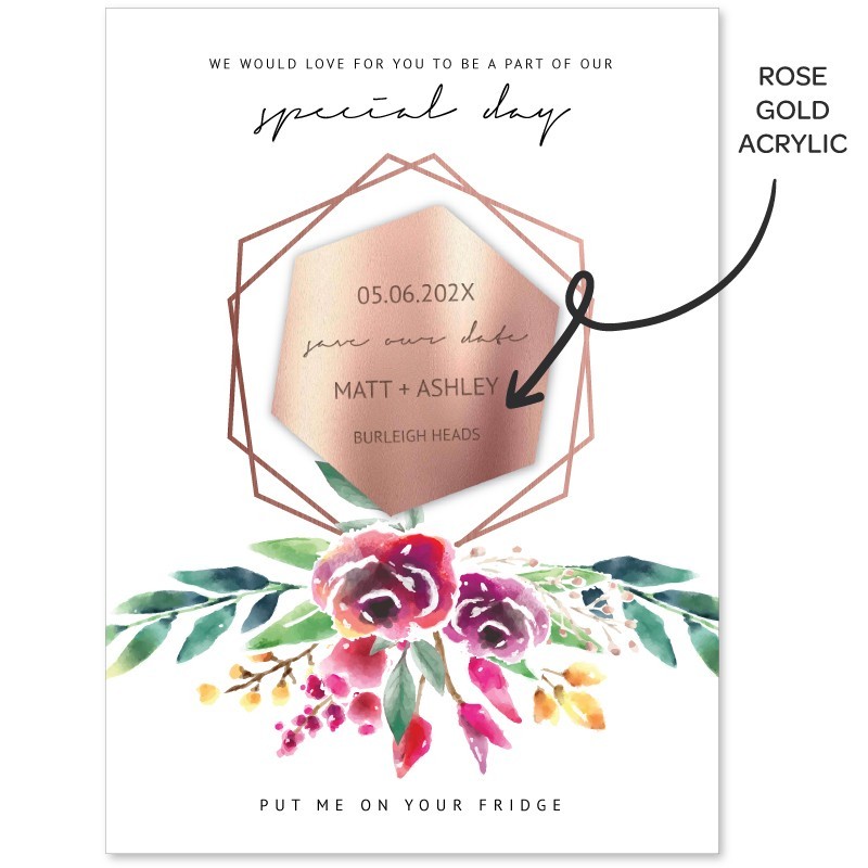 Copper Hexagon - Rose Gold Acrylic Save The Date Magnets
