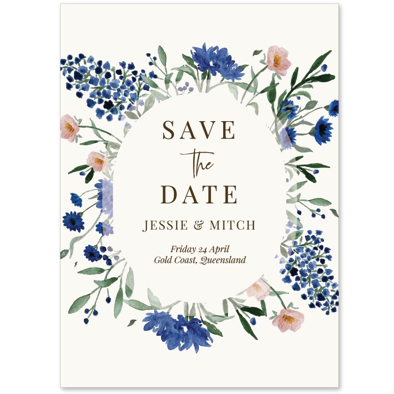 Royal Blue Florals Save The Date Cards