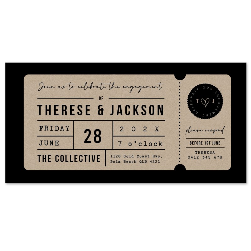 Rustic Ticket Engagement Invitations