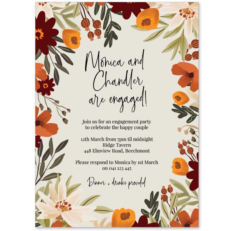 Rustic Burnt Orange Engagement Invitations