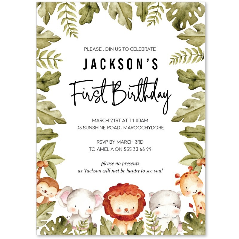 Safari Animals 1st Birthday Invitations