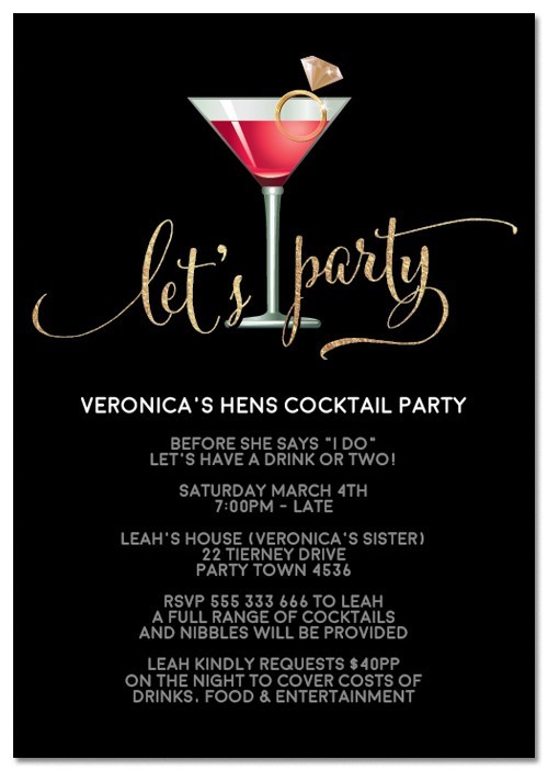 Simplistic Cocktail Hens Invitations