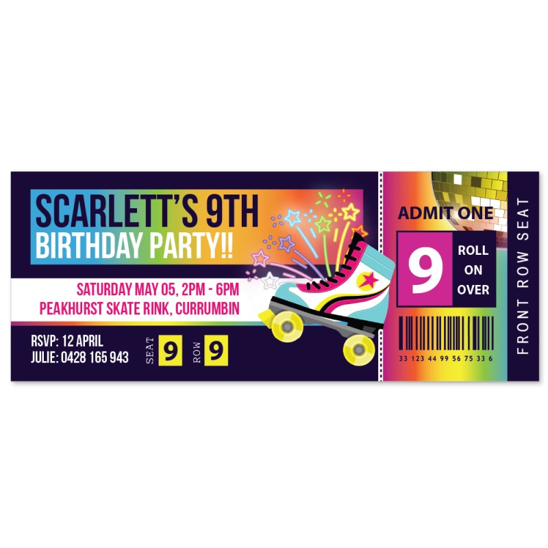 Skating Rink Ticket Birthday Invitations
