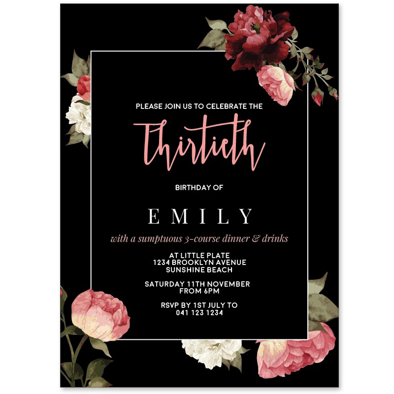 Succulent Roses 30th Birthday Invitations