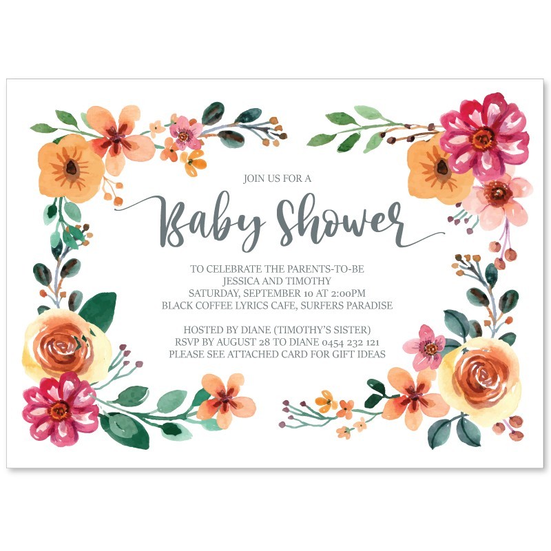 Summertime Floral Baby Shower Invitations