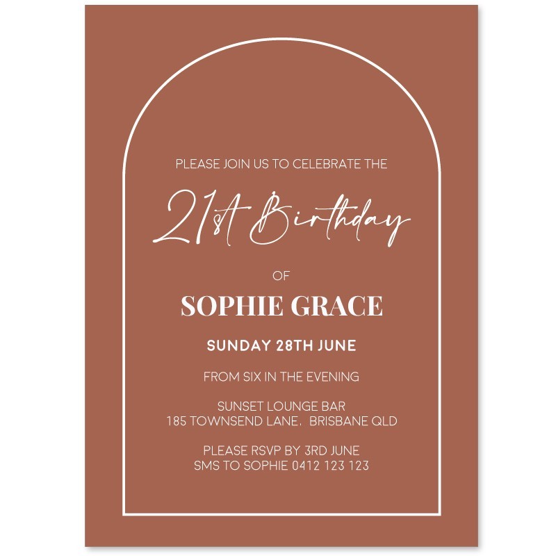 Terracotta Arch 21st Birthday Invitations