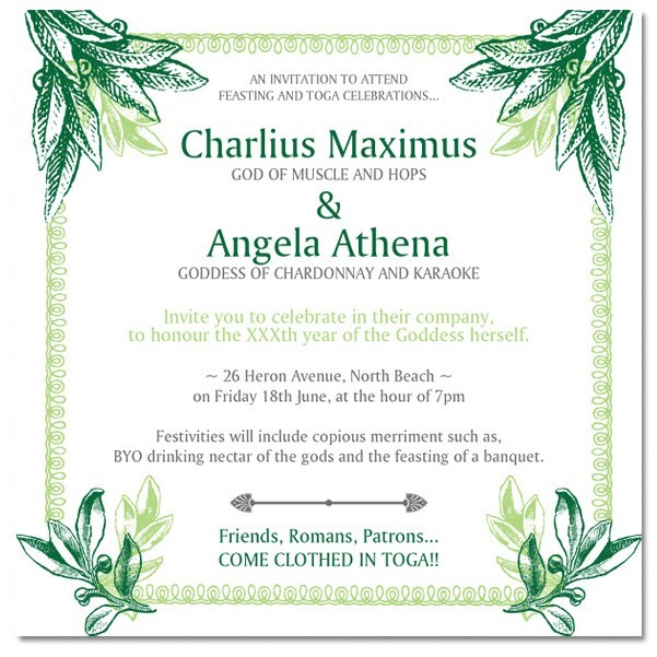 Toga Party Birthday Invitations
