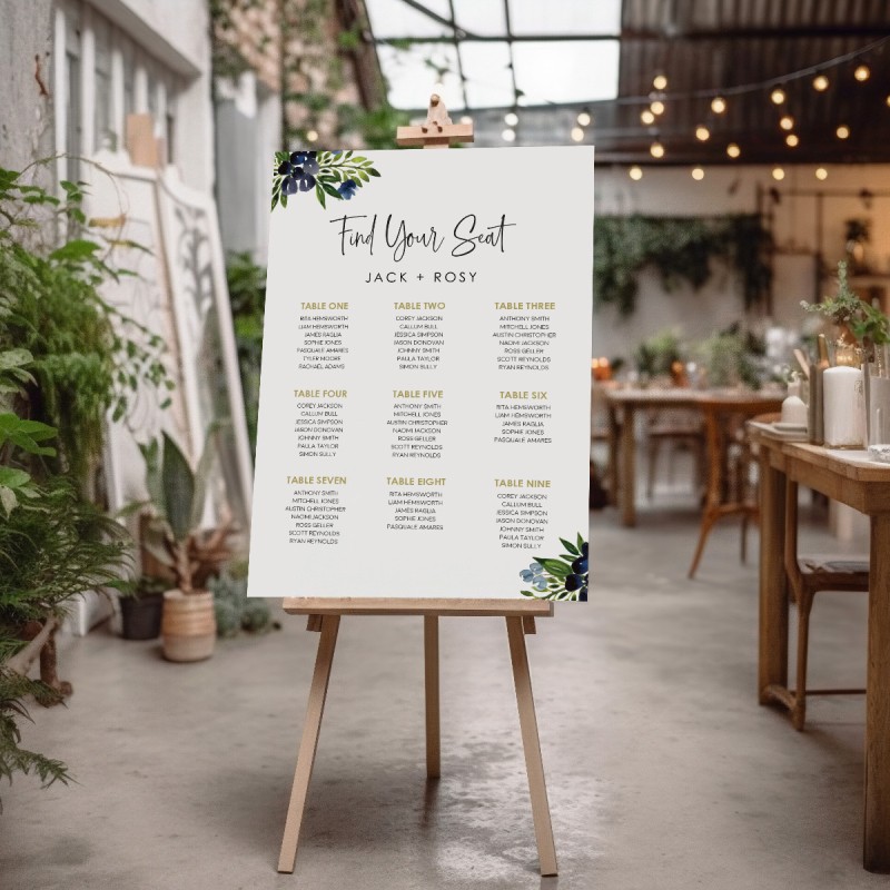 A Touch of Blue Wedding Seating Chart