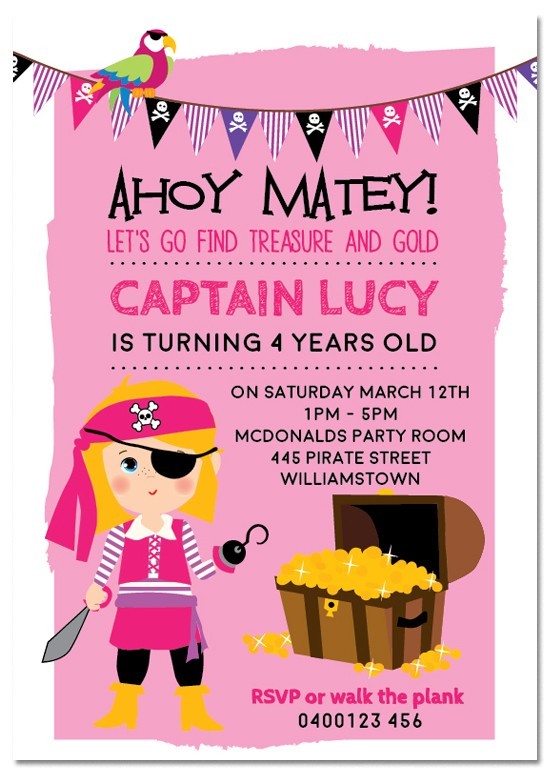 Treasure Party Girl Birthday Invitations