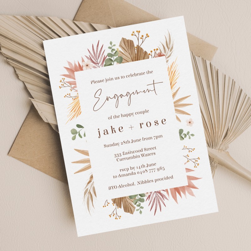 Tropical Flowers Engagement Invitations