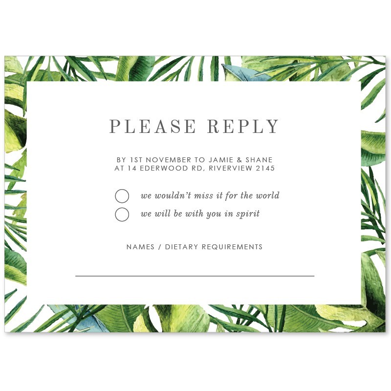 Simple Tropical Wedding Response Card