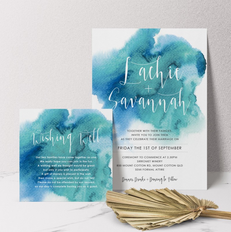 Turquoise Watercolour Wishing Well Card