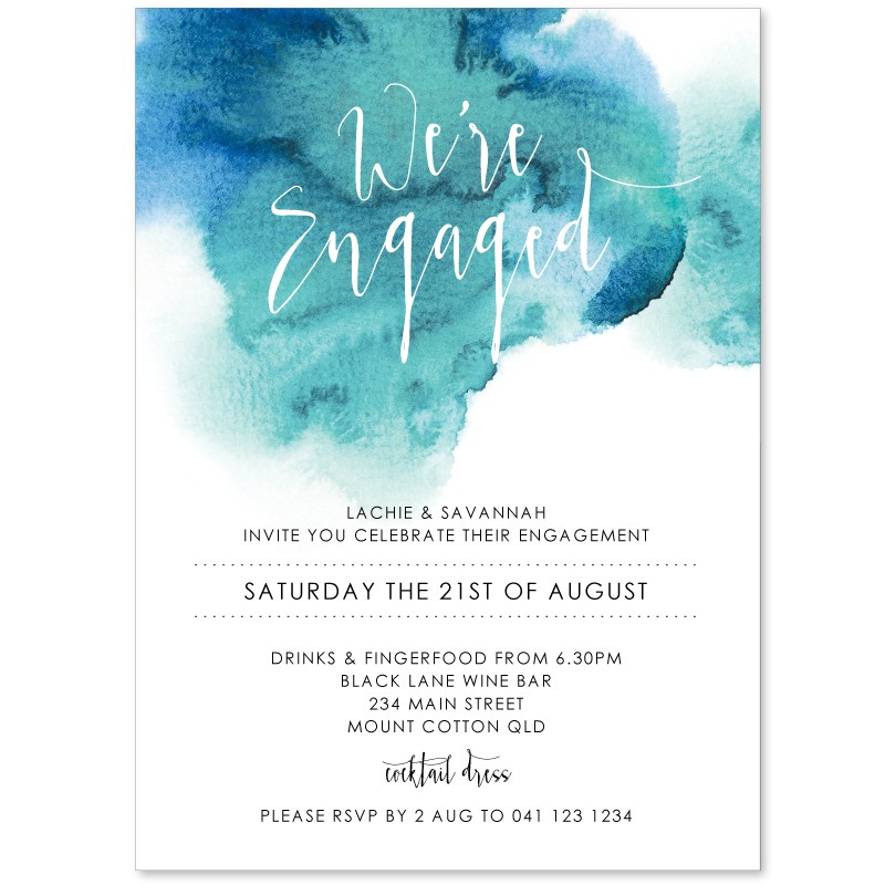 Turquoise Watercolour Engagement Invitations