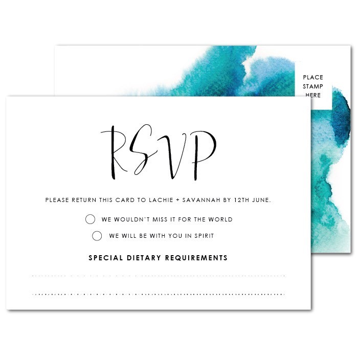 Turquoise Watercolour Wedding Response Card