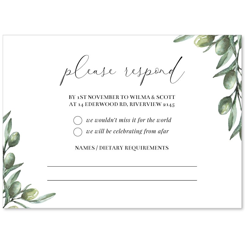 Tuscan Olive Wedding Response Card