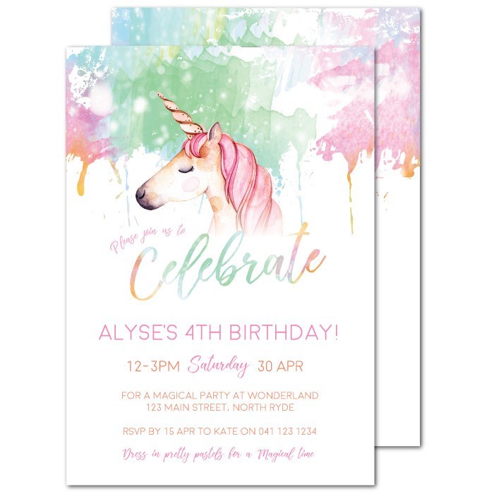 Unicorn Drizzle Birthday Invitations